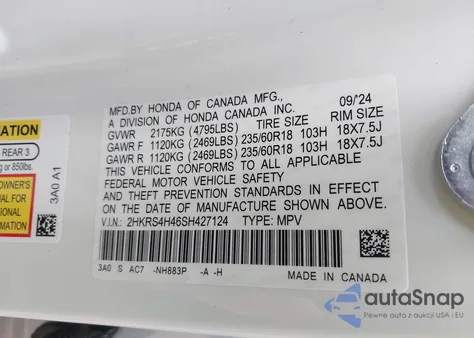 2025 Honda Cr-V Ex Awd from USA, damaged, VIN 2HKRS4H46SH427124